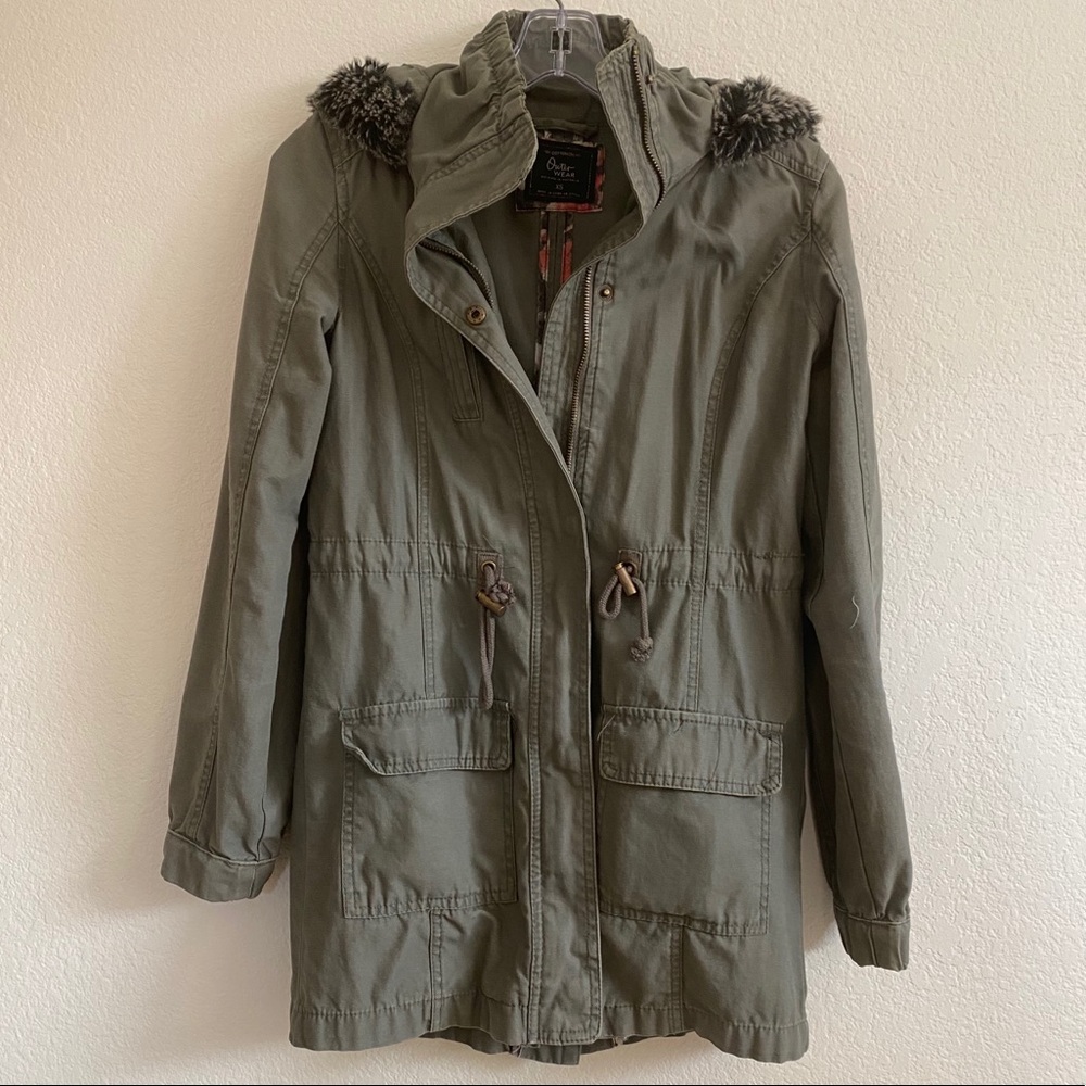 Green Utility Jacket with furry hood